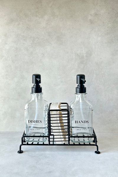 Dekorzdükkan موزع صابون أسود بحامل مكون من قطعتين (4 ملصقات)