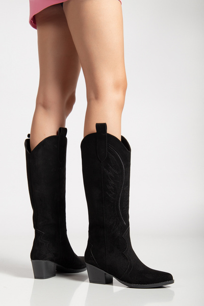 MS SUGAR SHOES női cowboy fekete velúr csizma