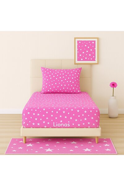 Ezgi Patterned 120 X 200 cm Medium Size Pink Star Elastic Sheet and Pillowcase