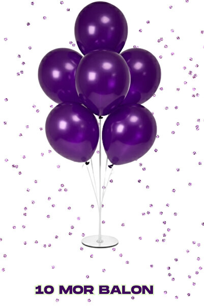 Baloncu Nene Happy Birthday Foil Balloon 2 Pieces of 7 Balloon Stand 10 Pieces Silver 10 Pieces Purple Balloon Birthday Ornament