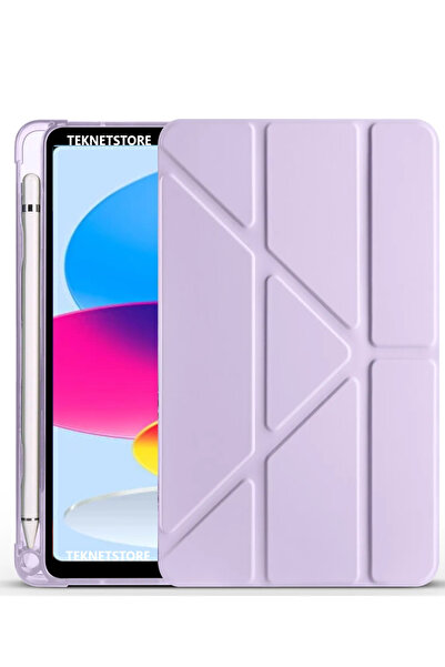 TEKNETSTORE İpad A16 (11.NESİL) 2025 10. Nesil 10.9 Kılıf Kalem Bölmeli Arkası Silikon Standlı Uyku Modlu Kapak