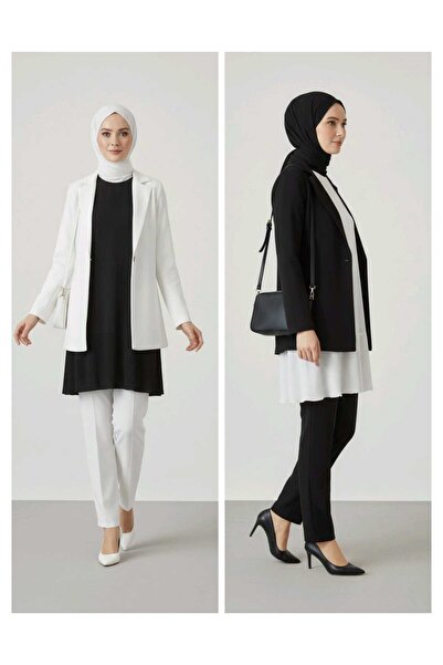 moda benna Women's Pleated Undergarment Black-Ecru 2-Piece Set Hijab Shirt Pleated Tunic Blouse T-Shirt