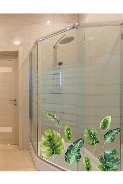 KT Decor Tropical Leaves Double-Sided Waterproof Sticker Set for Shower Cabin