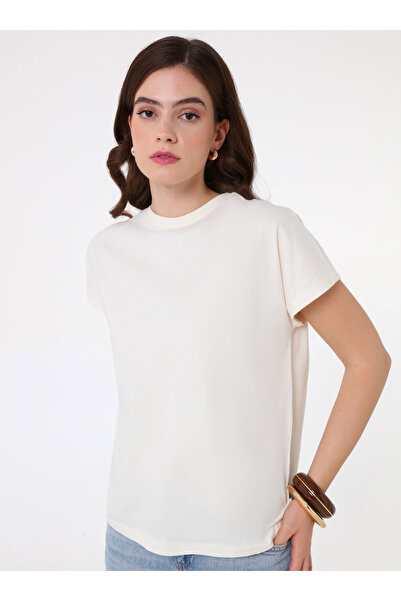 Refka Γυναικείο T-Shirt Off Shoulder Crew Neck - Ecru - Refka