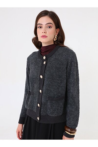 Refka Ζακέτα πλεκτής με νήμα με κουμπιά - Anthracite - Refka