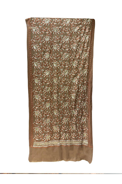 fiore fashion Sequined Marino Shawl 85% Cashmere Embroidered Scarf Marino Cashmere Mocha Color