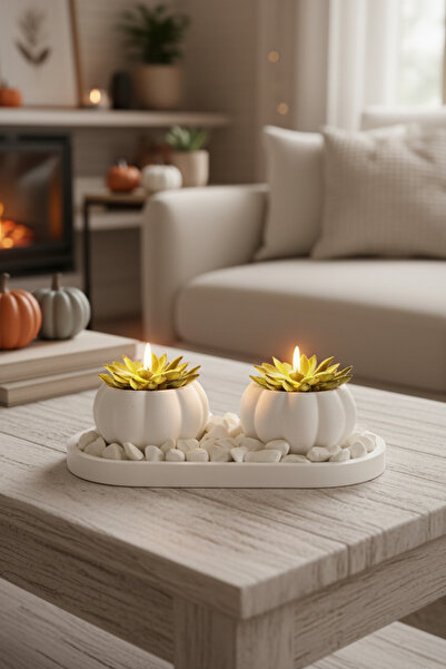 decoronay 2’li Bal Kabağı Saksı Seti & Dolomit Taşlı Tepsi Seti (TAŞ DAHİL , ...