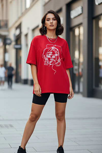 UNCİA OUTDOORS Ženska majica sa likom lica Štampano okrugla kragna Oversize k...