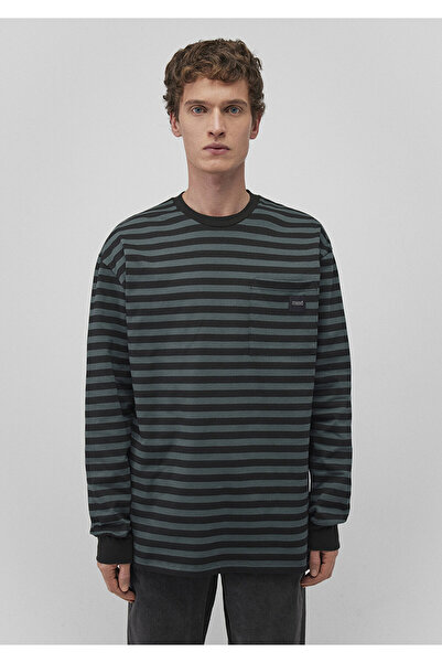 Mavi Çizgili Yeşil Tişört Loose Fit / Bol Rahat Kesim 0612408-71598