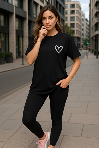 UNCİA OUTDOORS Tricou oversize din bumbac cu imprimeu minim de inimă