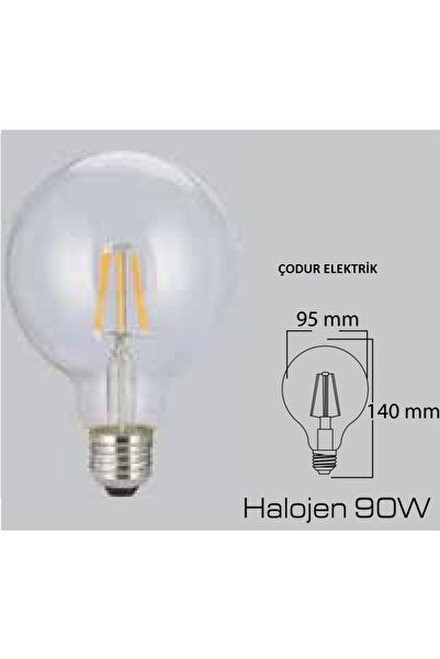 Osaka Light 8w 2700 Kelvin Sarı ışık E27 Duylu Şeffaf Flamanlı Led Glop Ampul 928 Lümen E Enerji