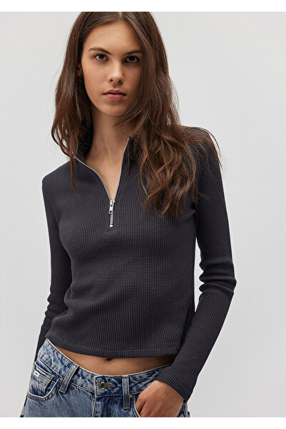 Mavi Μπλουζάκι με ανθρακί εφαρμογή - Ημι-φερμουάρ, εφαρμογή στο σώμα 1612683 -70087