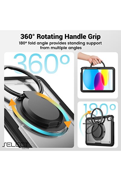SELECT جراب مقاوم للصدمات لجهاز iPad 9th مقاس 10.2انش-تصميم آمن للأطفال مع حامل دوار 360 درجة وثيرمولاين