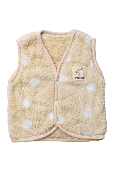 İME TİCARET Kız Erkek Bebek Çocuk Peluş Polar Kışlık Yelek Krem Pembe Mavi Renk