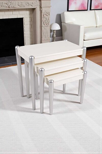 Akabesan Aksesuar Defne Serisi Dekoratif Beyaz Gümüş Ayaklı 1.sınıf Kayın Ağa...