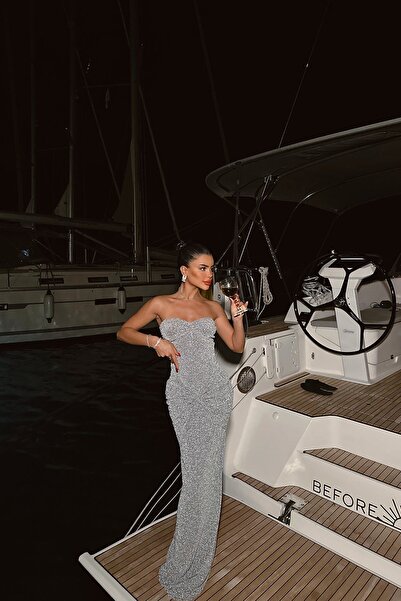 Eyyo Gri Gemma Simli Uzun Elbise Ate-0989