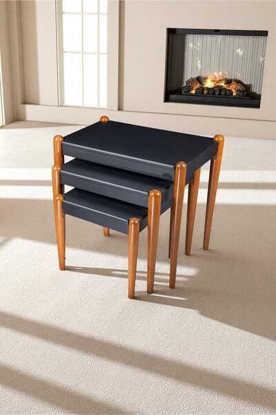 Akabesan Aksesuar Defne Serisi Dekoratif Siyah Ahşap Ayaklı 1.sınıf Kayın Ağa...