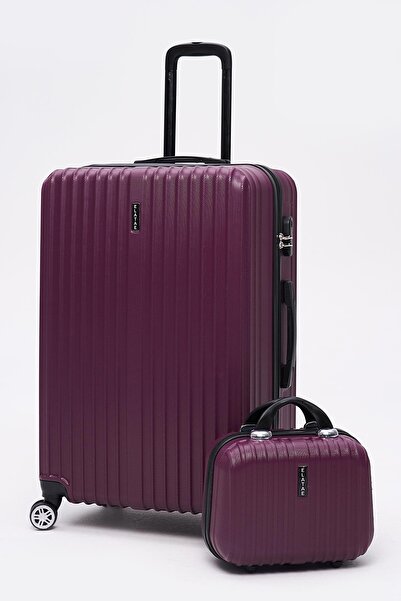 ELATAE 2'li Valiz Seti Valiz Büyük Boy Ve Makyaj Mor 2'li Set