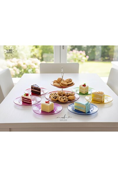AKDEN STORE Kesme Dekor 6 Kişilik 8 Parça Pasta,Kek,Tatlı Sunum Tabağı Seti, ...