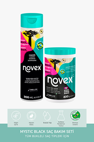 NOVEX Mystic Black - Kuru Bukleli Saçlar Için Onarıcı Şampuan 300ml + Saç Mas...
