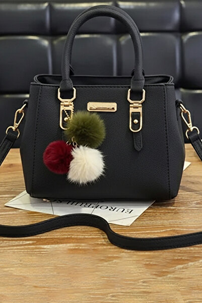 dorbe Chic Everyday Faux Leather Handbag With Pom Pom Charm