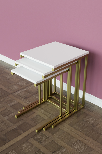 Hediyeler Kapında 3'lü C Model Zigon Sehpa Gold Metal