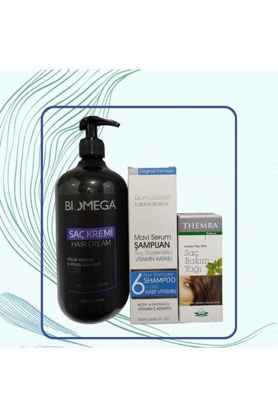 DermaDerm Mavi saç serumu+ Keratin Sampuan + Saç bakım yağı