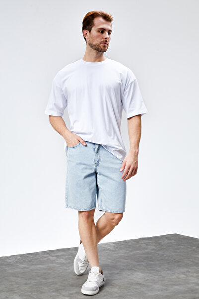 HLT JEANS Pánske voľné džínsové džínsové džínsy s modrým strihom Baggy Fit – uvoľnený strih, snehová bielizeň, 100 % bavlna – ARTHUR-MODRÝ