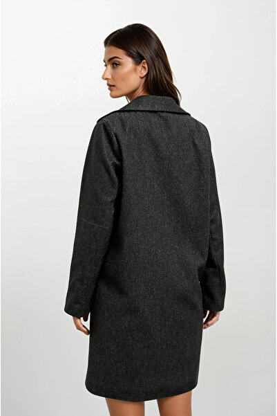 hazelin Women's Anthracite Single Button Double Pocket Lined Stylish Cashmere Coat Hzl23W-Bd190851