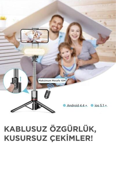 Torima L15 Siyah Led Işıklı Selfie Çubuğu Kablosuz Tripot Selfie Monopod Selfie Stick