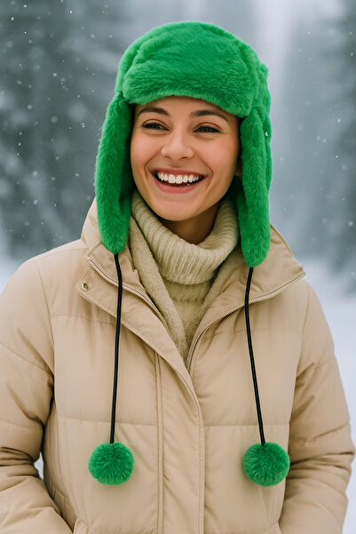 Neşeli Butik Жіноча шапка з помпоном, штучним хутром та вушками Nbaks003