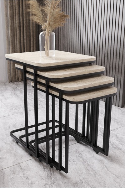 Avenza Furniture AVENZA LİVİNG 4,lü Metal Zigon Sehpa Zigon Sehpa