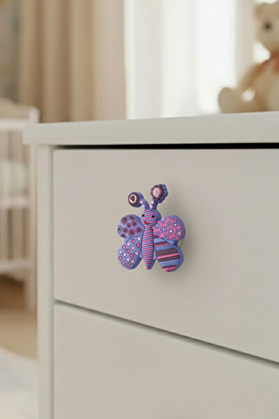 MegaVitrin Purple Butterfly Children's Room Furniture Handle - Single Screw - Polyester Cabinet and Drawer Handle