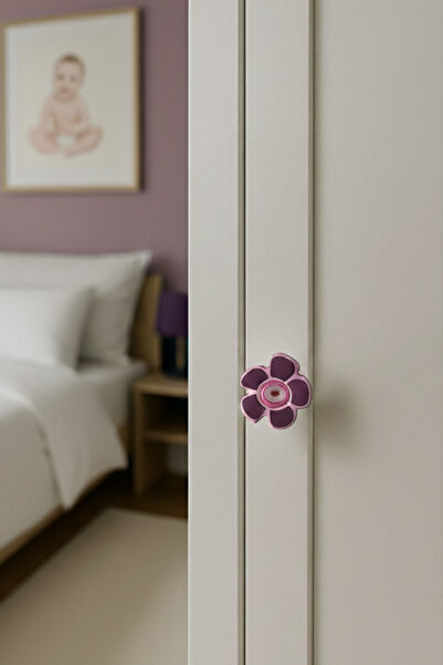 MegaVitrin Purple Daisy Children's Room Furniture Handle - Single Screw - Polyester Cabinet and Drawer Handle