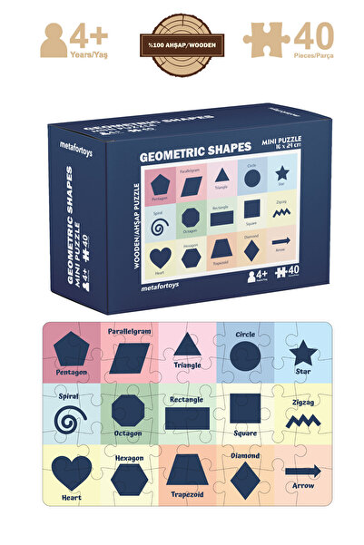 metafortoys Ahşap Geometrik Şekiller Mini Puzzle | 40 Parça 4+ Yaş