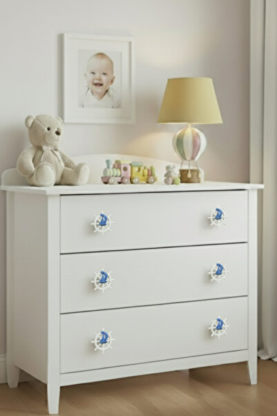 MegaVitrin Blue Ship's Wheel Children's Room Furniture Handle - Single Screw Plastic Cabinet and Drawer Handle