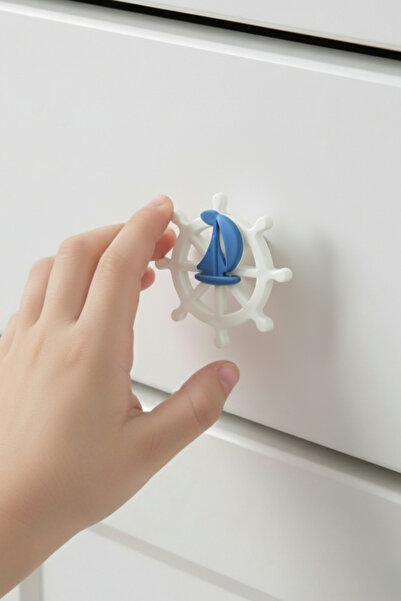 MegaVitrin Blue Ship's Wheel Children's Room Furniture Handle - Single Screw Plastic Cabinet and Drawer Handle