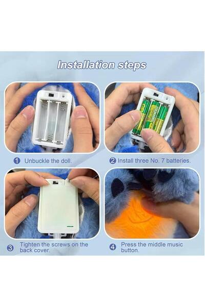 onestophub Nefes Alan Peluş Stitch Uyku Arkadaşı Mavi-Pembe lilo stitch Işıklı Müzikli Karnı HareketEdenoyuncak