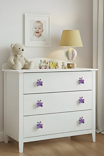 MegaVitrin Purple Butterfly Children's Room Furniture Handle - Single Screw - Polyester Cabinet and Drawer Handle