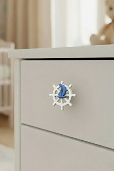 MegaVitrin Blue Ship's Wheel Children's Room Furniture Handle - Single Screw Plastic Cabinet and Drawer Handle