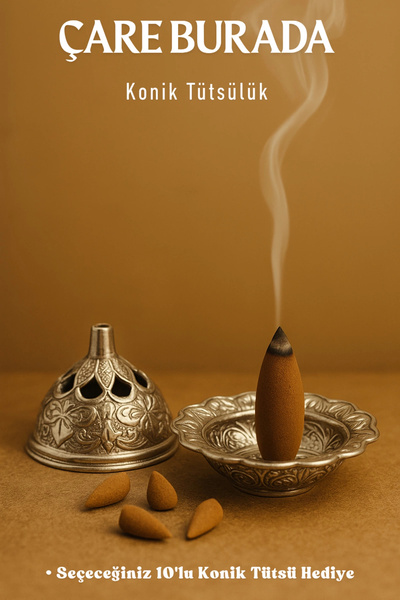 Çare Burada Gümüş Rengi Konik Tütsülük (Seçeceğiniz 10'lu Konik Tütsü Hediye)