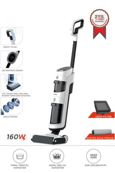 Torima Şarjlı Islak Kuru Dikey Süpürge Yüzey Temizleyici Mop FW1000 Beyaz
