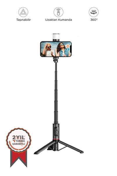 Torima Tripod Çok Amaçlı Led Işıklı Kumandalı Selfie Çubuğu Q12S Siyah