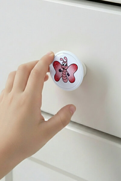 MegaVitrin Pink Butterfly Children's Room Furniture Handle - 55 mm - Abs Plastic Single Button Cabinet and Drawer Handle
