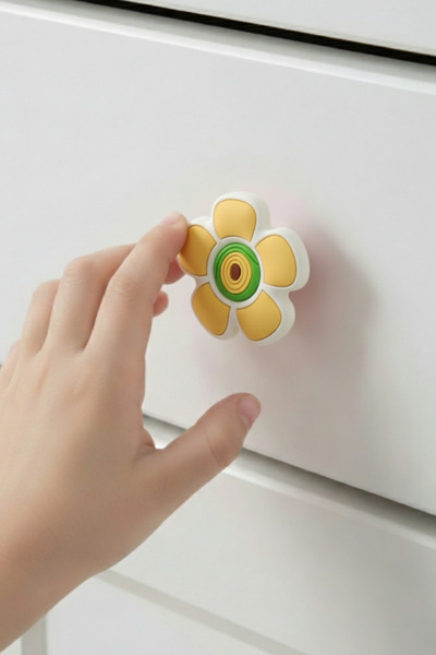 MegaVitrin Yellow Daisy Children's Room Furniture Handle - Single Screw - Polyester Cabinet and Drawer Handle