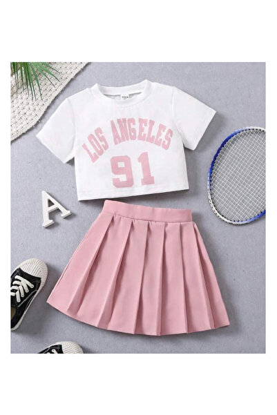 My Kids Wear Pleated Skirt Printed Girl's Suit
