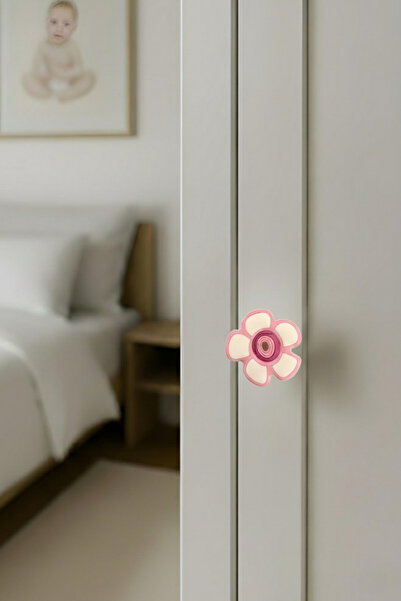 MegaVitrin Pink Daisy Children's Room Furniture Handle - Single Screw - Polyester Cabinet and Drawer Handle