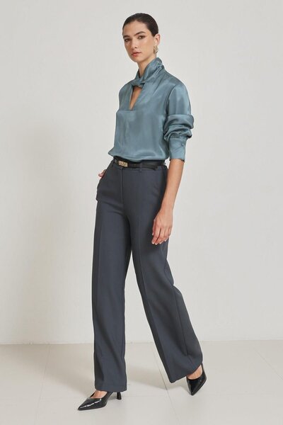 Setre Petrol Pocket Detailed Relaxed Fit Wide Leg Trousers