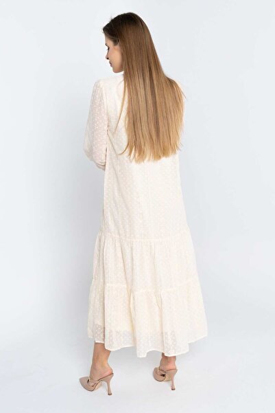 Nichii Women's Long Sleeve Midi Chiffon Dress with Bow Tie Collar