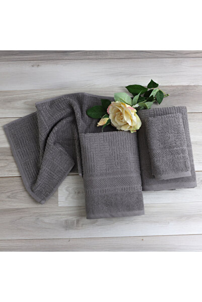 TEOHOMELİNENS Double Jacquard Bath Towel Set, 70X140 Cm, Geometric Pattern, 20/ Ring Karde, 600 Gsm - Smoke Gray